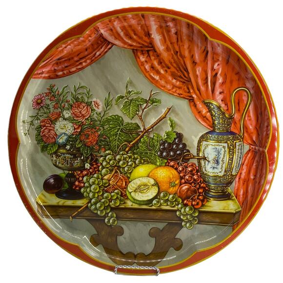 Vintage Round Metal Tray DAHER DECORATED WARE Made in England Fruit Flowers Ewer - Picture 12 of 12
